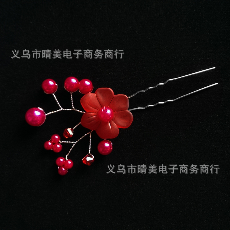 Venta caliente esmerilado flor perla en forma de U pelo tenedor nupcial updo pin tres flores modelado estilo étnico accesorios de cabeza hechos a mano