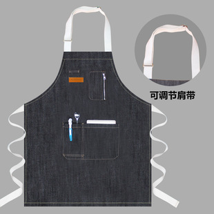 Neck zipper Denim work apron kitchen restaurant painting baking milk tea shop men's and women's waist logo customer order