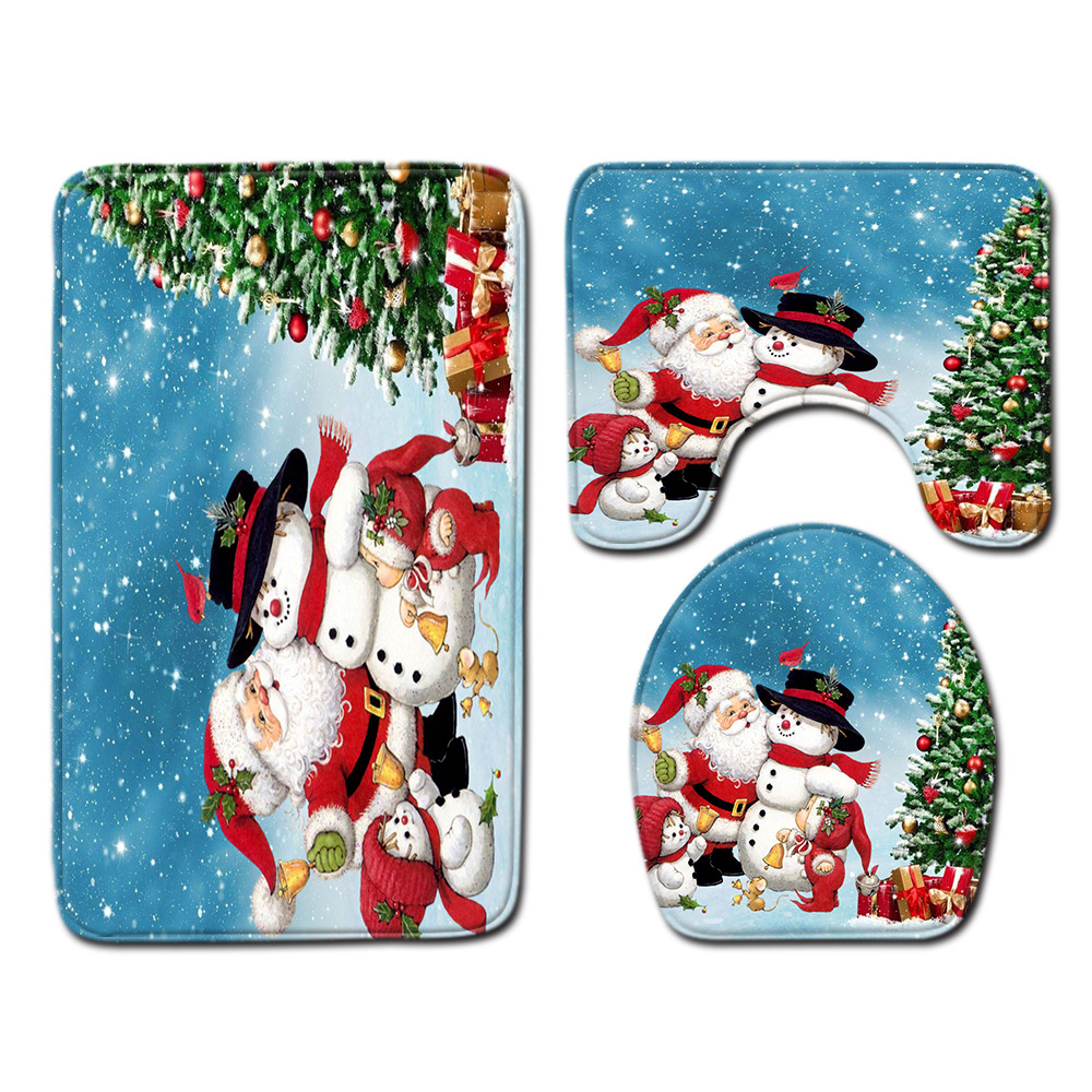 Navidad muñeco de nieve alfombra de baño alfombra de puerta inodoro de tres piezas antideslizante alfombra de piso transfronterizo en stock deseo amazon 1