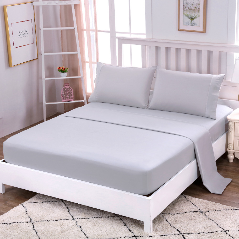 Foreign trade bedding four-piece set of European and American cross-border bed hat home textile solid color hotel bed sheets Amazon hot selling explosions