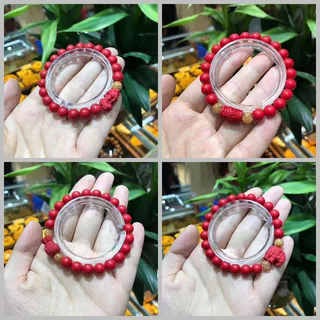 原矿红朱砂圆珠貔貅六字真言大象福袋手链 简约女士款百搭手串