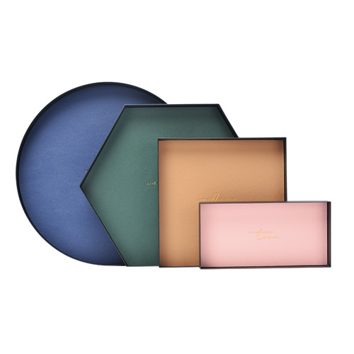 Morandi color tray geometric leather pad metal iron storage tray Nordic cosmetics sundry storage and organization