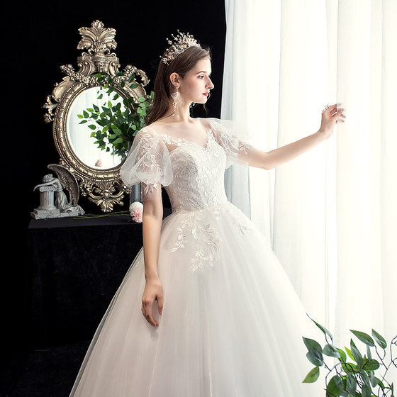 Wedding Dress 2022 New Korean-style Slim-fit Bride Wedding Yarn Large Size Lace Photo Studio Wedding Dress for Small H26