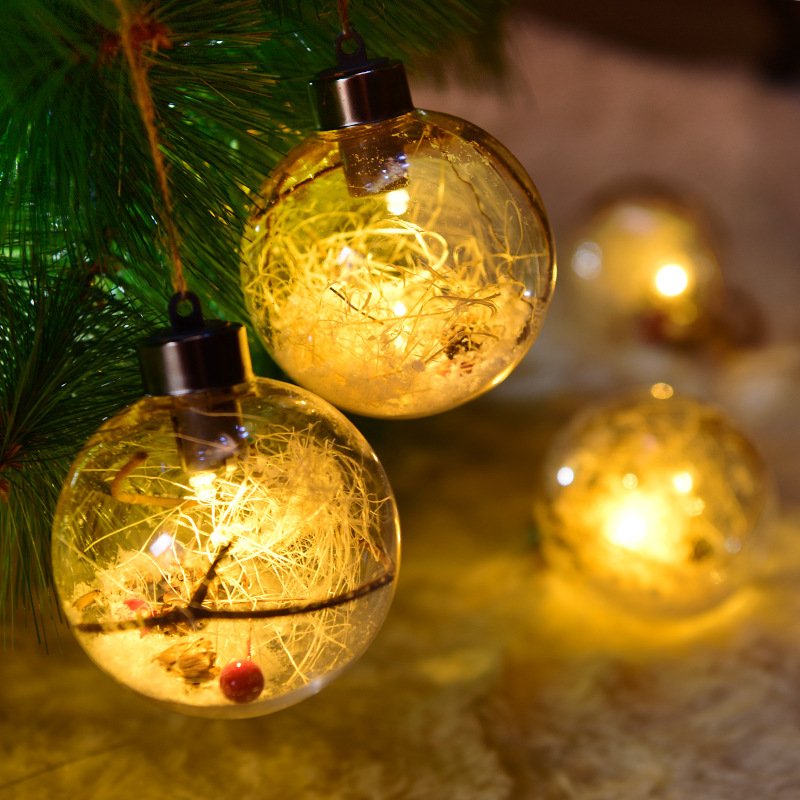Nuevo 8cm con luces BOLA DE Navidad paisaje transparente árbol de Navidad colgante Navidad bola de nieve creativa BOLA DE Navidad