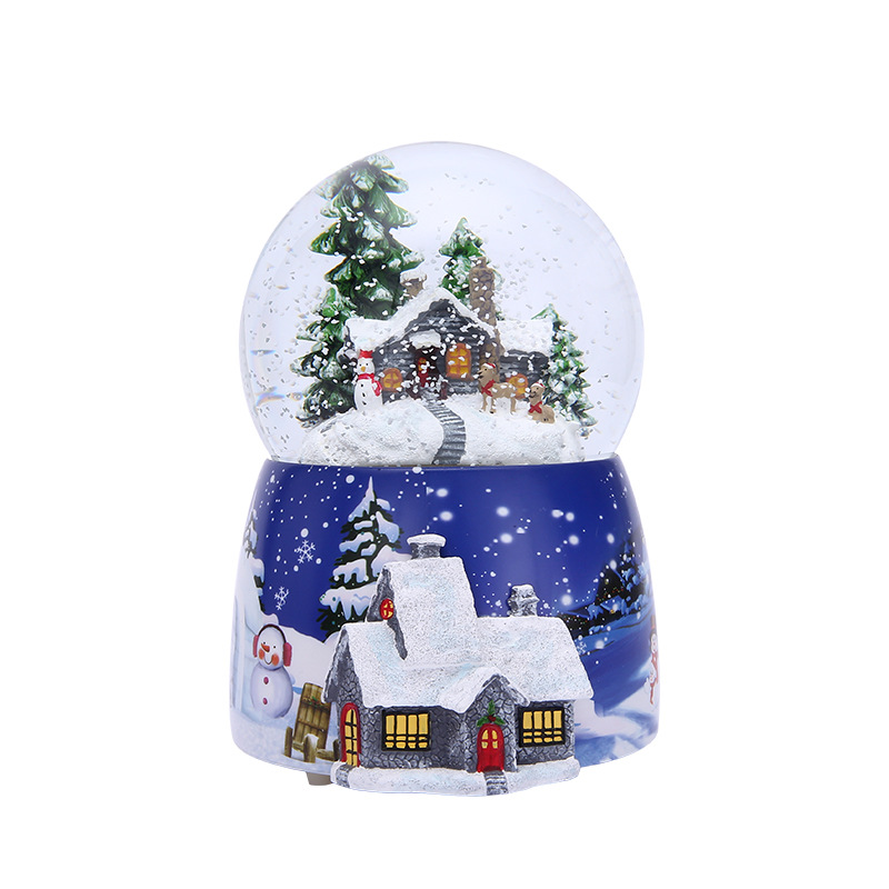 Caja de música navideña con forma de casa de nieve, bola de nieve luminosa recargable eléctrica, caja de música con bluetooth, regalo de Navidad