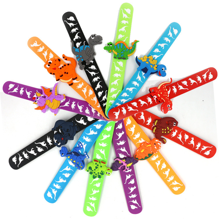 Cross-border cartoon dinosaur printing clap ring pop band children's toys hand ornaments wristbands toys small gifts Cross-border cartoon dinosaur printing clap ring pop band children's toys hand ornaments wristbands toys small gifts