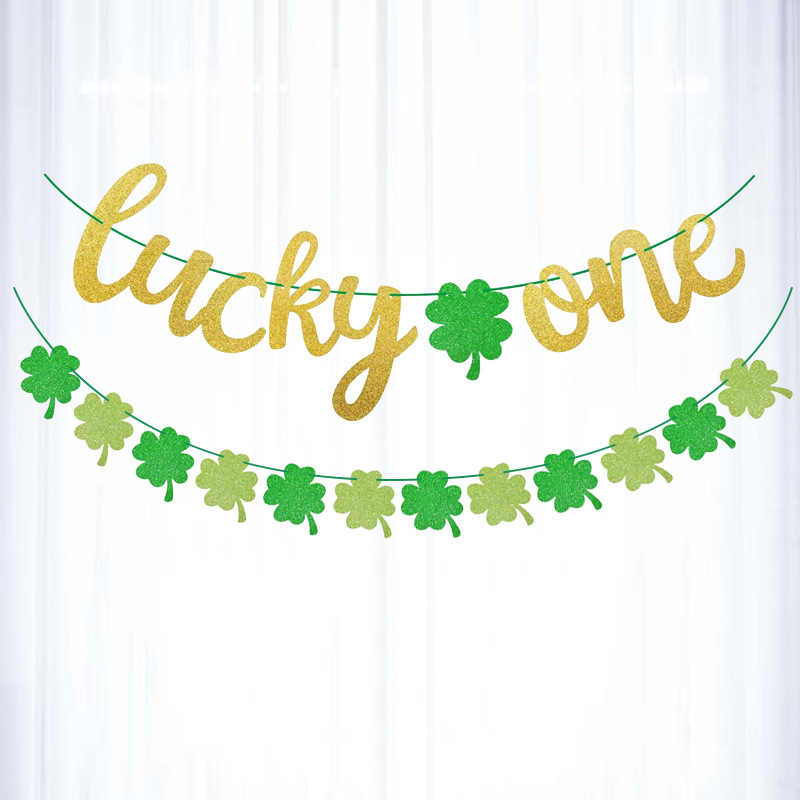 Fiesta de carnaval de San Patricio de Irlanda Bandera de cuatro hojas de tirar de flores polvo de tirar de flores Lucky One