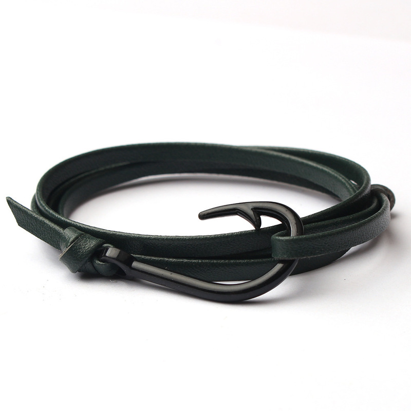 AliExpress foreign trade hot sale fashion leisure sailing navy wind ship anchor pirate leather rope fish hook woven bracelet