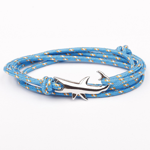 Anchor Fish Hook Shark Style Bracelet Handmade Rope Men's and Women's Couple Gift SSY Silver