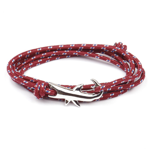 Anchor Fish Hook Shark Style Bracelet Handmade Rope Men's and Women's Couple Gift SSY Silver