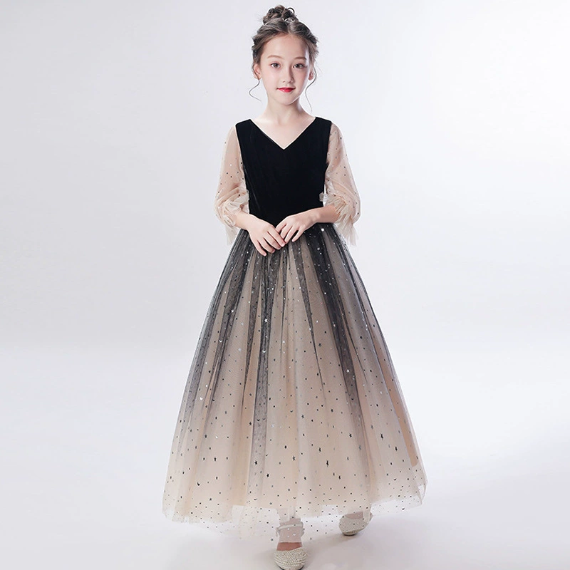 Small princess costume, evening dress, fashionable long skirt, children's piano performance costume, new collection, western style