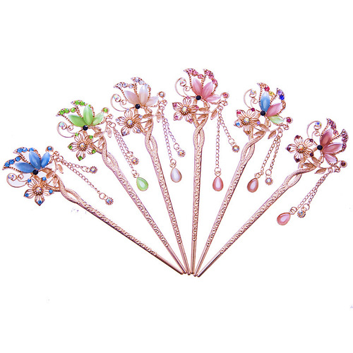 National Style Cat Eye Hairpin, Step-flowing Silk Tassels, Classical Traditional Hairpin, Hanfu and Qipao Ancient Costume Hairpin Accessories, Wholesale Hair Accessories