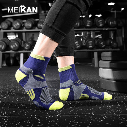 meikan breathable sweat-absorbent sports cotton socks autumn and winter warm terry bottom mid-calf men's socks color matching micro-pressure running socks