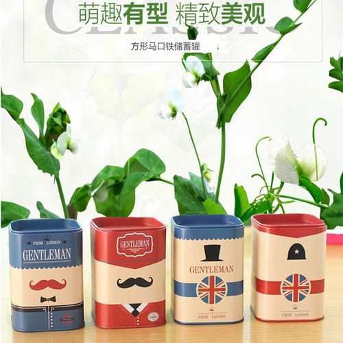 Korean style square metal tinplate piggy bank British Lun style piggy bank cartoon children's piggy bank storage tank