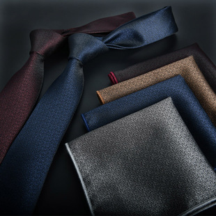 Men's Business Korean Style Narrow Tie Flap Pocket Pants Scarf 2-Piece Set 1200 Needles in Stock Plain Black Burgundy 6cm