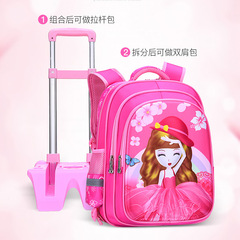 Sweet Cartoon Girl Trolley School Bag Burden-Reducing Lightweight Six-Wheel Stair Climbing Detachable Primary School Student Backpack Wholesale