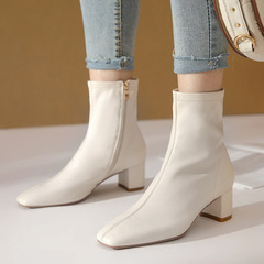 Korean Genuine Leather Short Boots Sheepskin Women Slim Boots 2023 Autumn New Model Side Zipper Plus Size Versatile Women's Boots Booty Girls