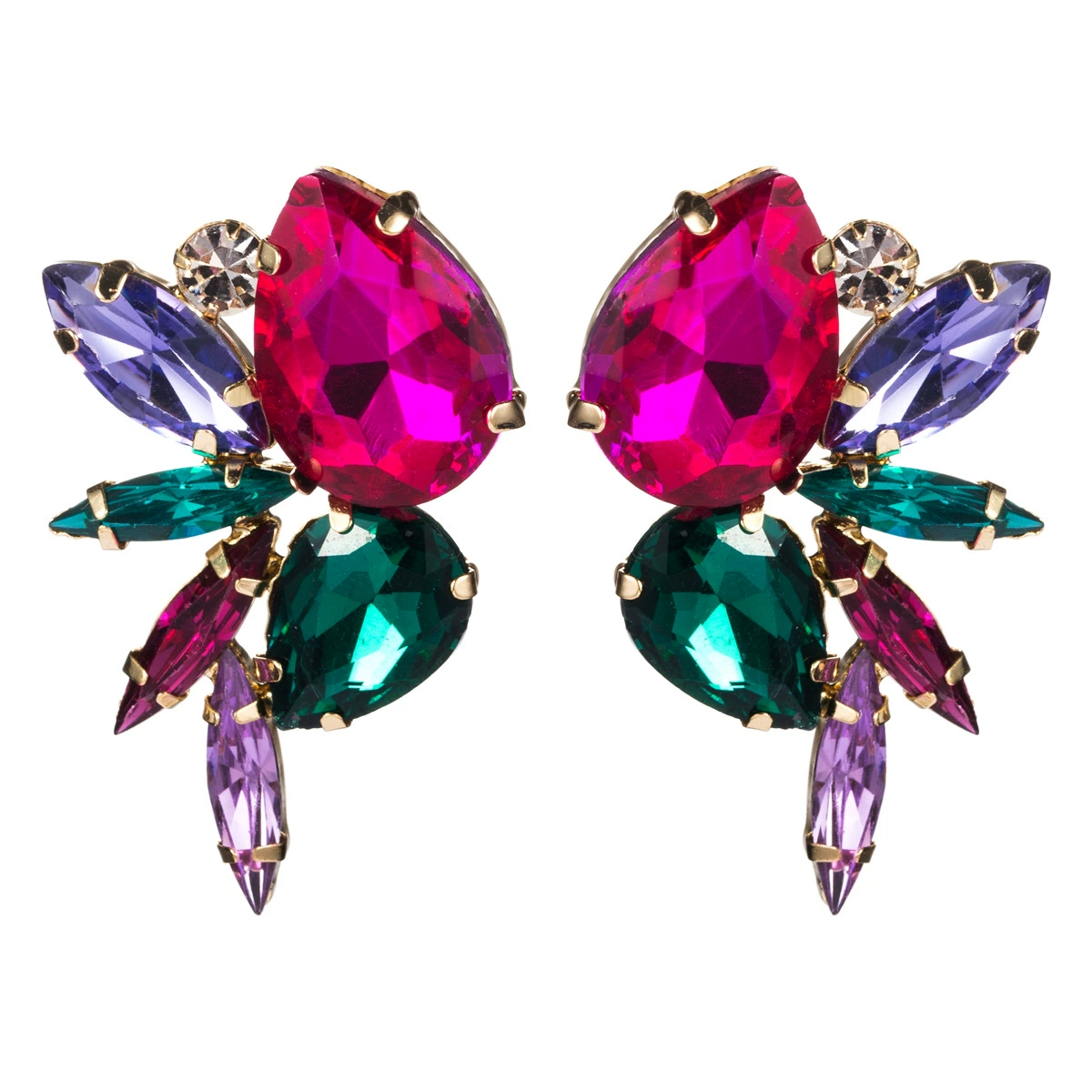 Fashionable glass trend earrings, European style, internet celebrity, diamond encrusted