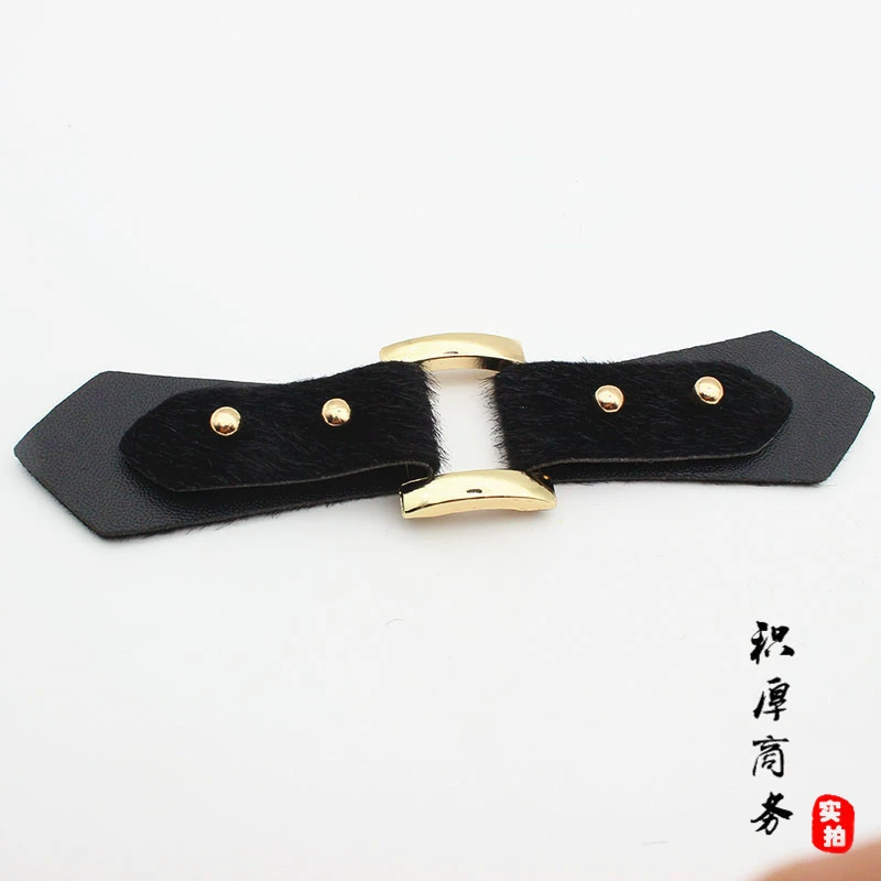 Конский волос черный прикладочное пальто кожаный пуговица Золотой квадратный сплав с головой монаха