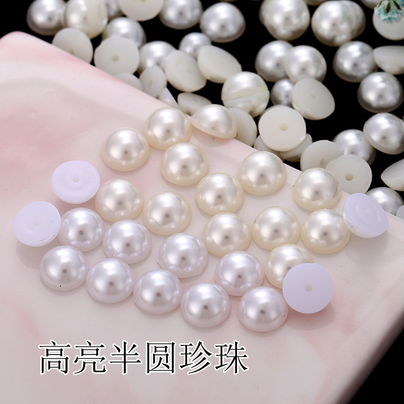 Half-Sided Pearls, High-Gloss Abs Imitation Pearls, 3-30mm Flat-Bottomed Pearls, Mobile Phone DIY Nail Art Materials Wholesale
