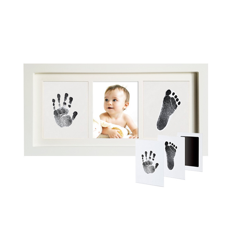 Newborn Souvenir Hand and Footprint Oil Photo Frame Combination Baby Hand and Foot Inkpad Wooden Photo Frame Handprint Footprint