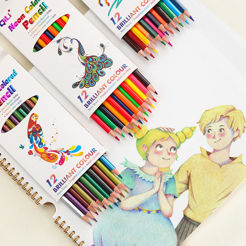Cross-border colored pencils 12 colors water-soluble colored lead students drawing colored pencils log wooden hexagonal colored lead pencil wholesale