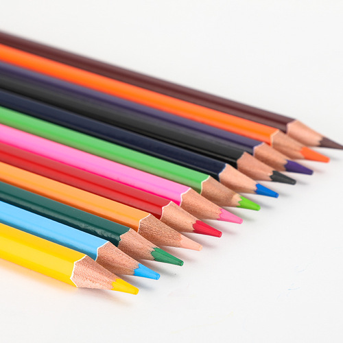 Cross-border colored pencils 12 colors water-soluble colored lead students drawing colored pencils log wooden hexagonal colored lead pencil wholesale
