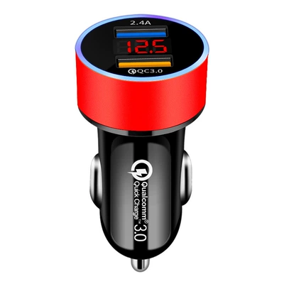Mobil şarj cihazları display car charging aluminum - double-way-fast-charging-qc30-24a-champagne-red