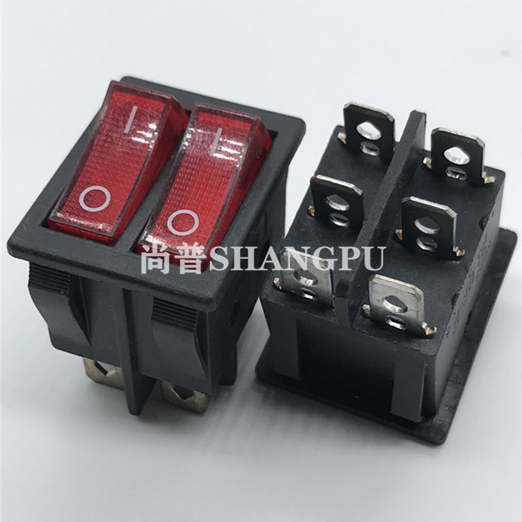 供应大功率Kcd6船型开关D3两档六脚双联带灯  电源开关