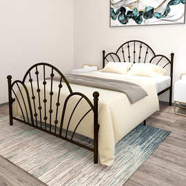 北欧复古弯花铁艺床铁架子床1.8米双人床简易成人1.5别墅床租房床