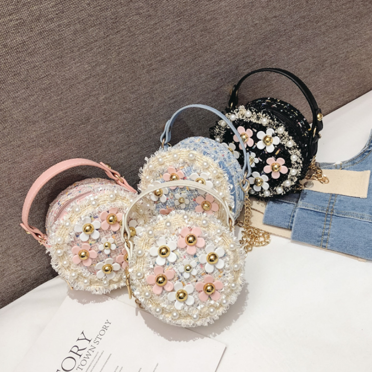 Bolso de los niños de las nuevas mujeres de moda Mini pequeño bolso redondo bolso de La Flor de moda pequeño bolso estilo coreano hombro crossbody Accesorios