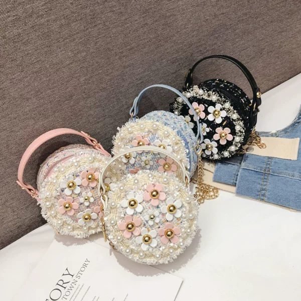Children's Bag Women's New Trendy Mini Round Bag Flower Handbag Fashionable Small Bag Korean-style Shoulder Crossbody Accessories