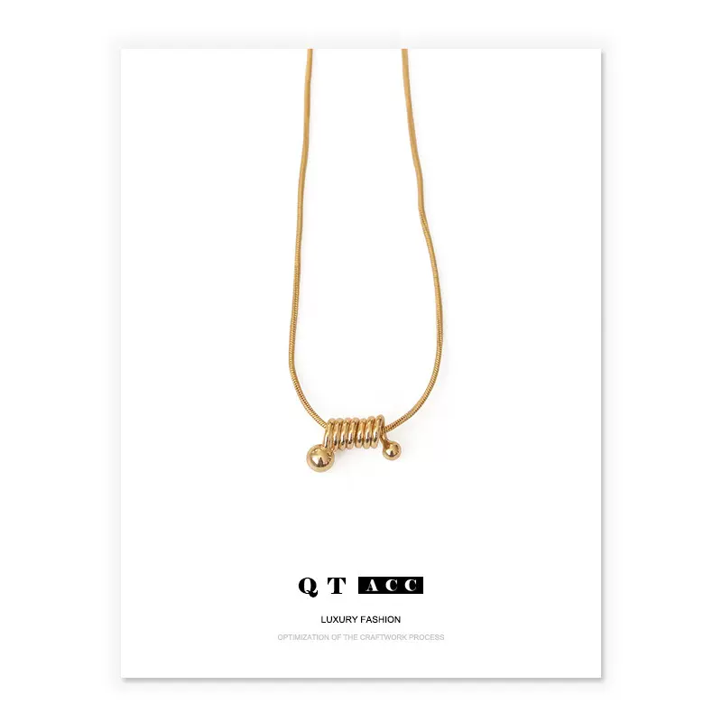 欧美极简螺纹吊坠项链女 INS同款几何冷淡风黄铜镀金时尚气质项饰