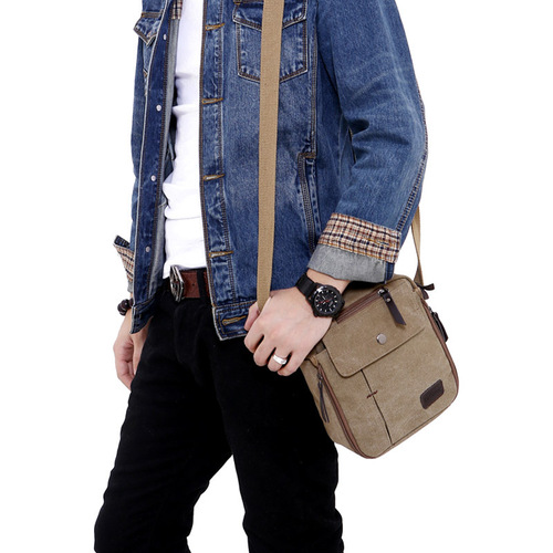 Fashionable men's casual small crossbody bag trendy canvas bag shoulder bag men's bag outdoor multi-compartment travel bag 6662