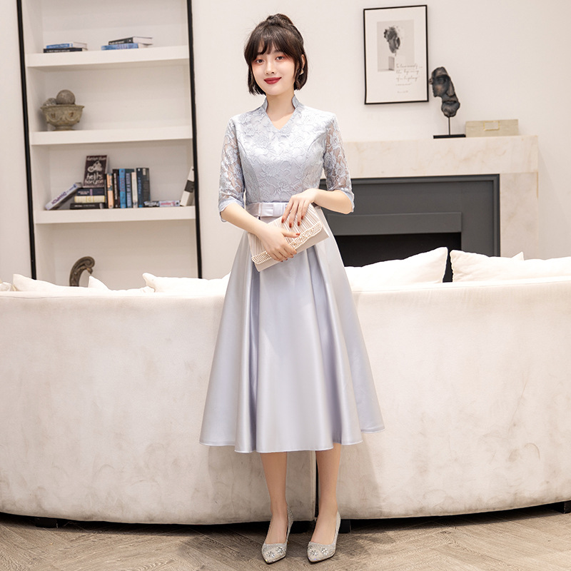 Vestido de Noche para Mujer, Estilo Banquete, 2025, Nuevo, Negro, Midi, para Estudiantes, Informal