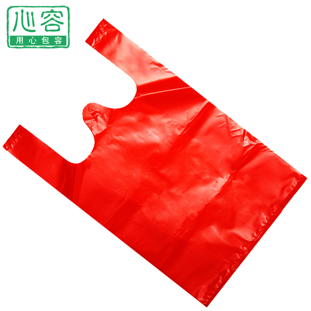 红色食品马甲夹袋子背心打包手提购物袋子一次性大超市塑料袋可定