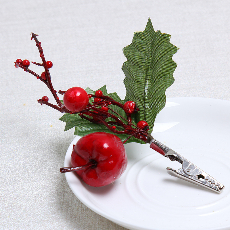Navidad simulación Hoja Verde pequeña fruta roja rama árbol de Navidad guirnalda accesorios de DIY decoración del hogar clip Rama