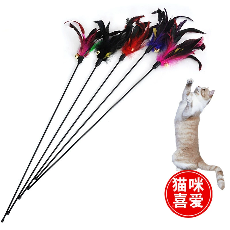 Игрушка для домашних животных забавная кошка палочка красочное перо кошка игрушка Классический колокольчик звук пластиковый стержень Забавный кошачий артефакт