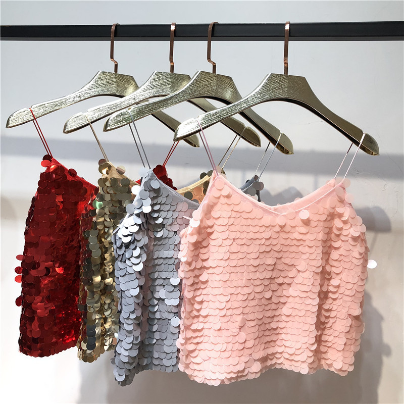 A generation of hair round fish scale blingV collar vest matte sequins temperament sexy Joker condole top