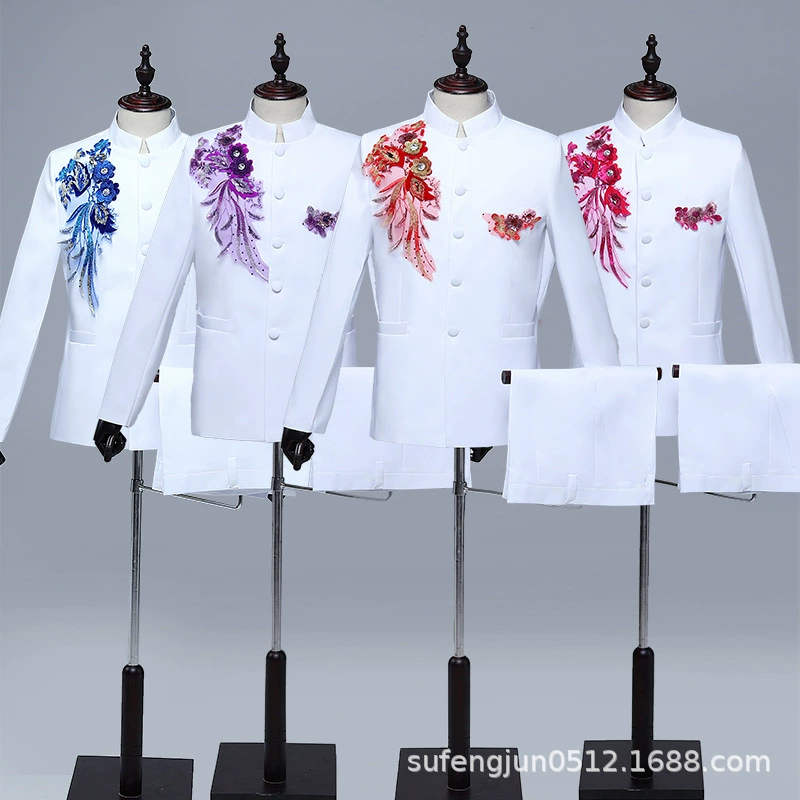 Взрослый мужской Молодежный китайский туника красная песня хор костюм для выступления Ежегодное собрание сценический костюм ведущий певец блестки