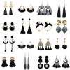 Universal earrings, black accessory with tassels, European style, Korean style, wholesale