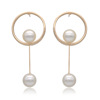 Golden fashionable earrings from pearl, European style, internet celebrity, wholesale