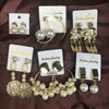 Golden fashionable earrings from pearl, European style, internet celebrity, wholesale