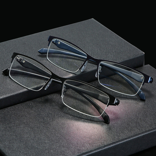Men's eyebrow half-frame anti-blue light non-prescription glasses for men's business internet celebrity trendy style manufacturers wholesale finished myopia glasses