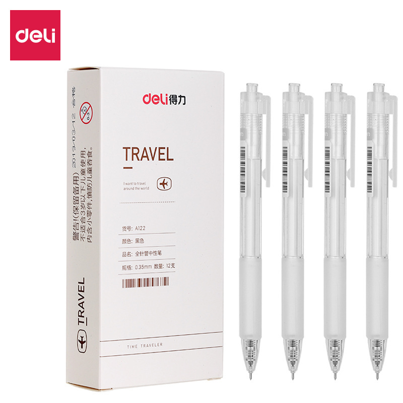 Deli A122 Press Gel Pen 0.35mm Black Small Fresh Gel Pen for Business Office Students