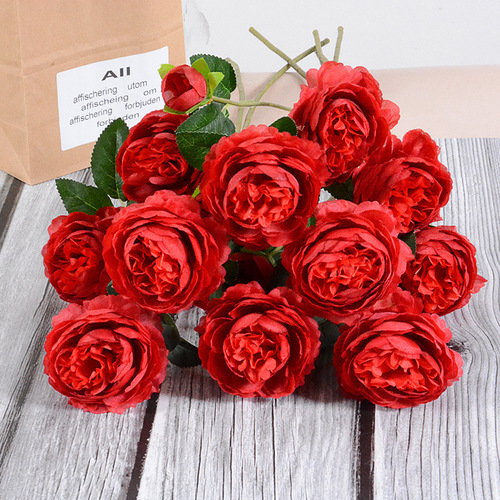 3-head European peony European core-packed peony artificial flower fake flower wedding photo studio decoration western rose manufacturer wholesale