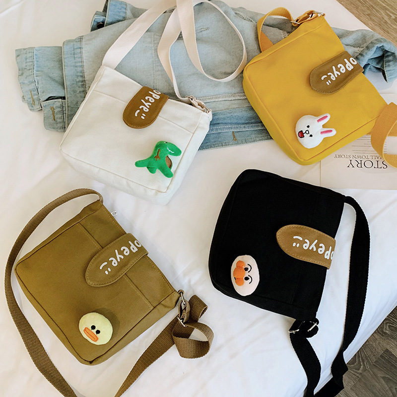 Spring New Canvas Small Bag Ins Super Popular Bag Women's Canvas Tote Bag Korean Style Single Shoulder Crossbody Bag