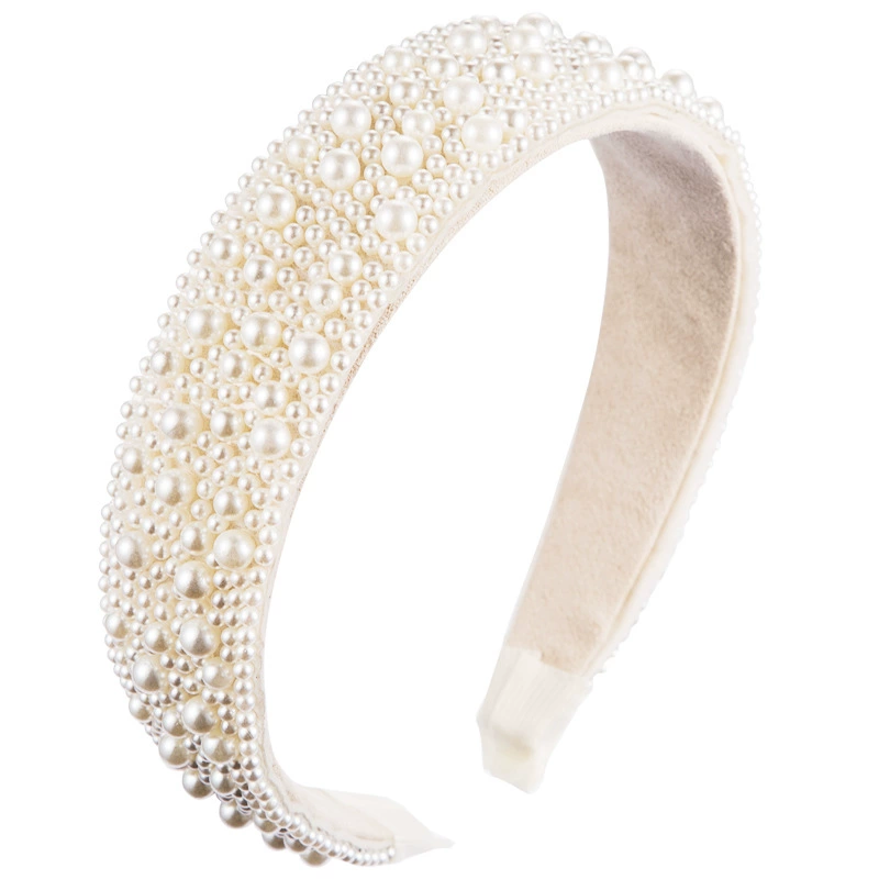 Trend headband from pearl, retro sponge hair accessory for bride handmade, European style, light luxury style