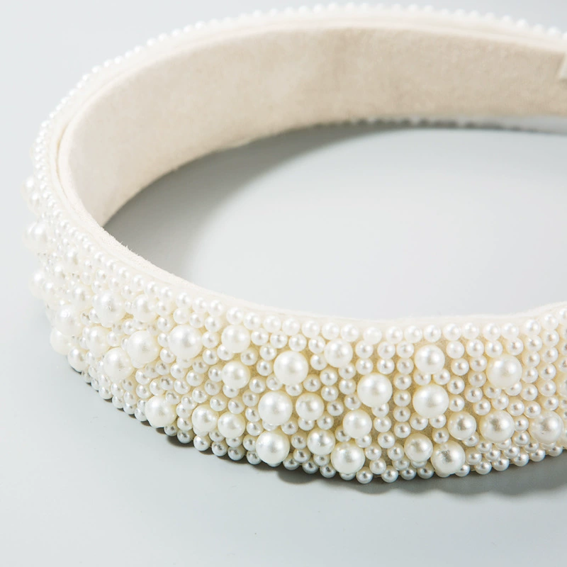 Trend headband from pearl, retro sponge hair accessory for bride handmade, European style, light luxury style