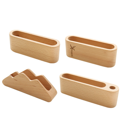 Plain desktop wooden business card box, personalized mountain-shaped card holder, creative business beech wood storage box, logo can be customized